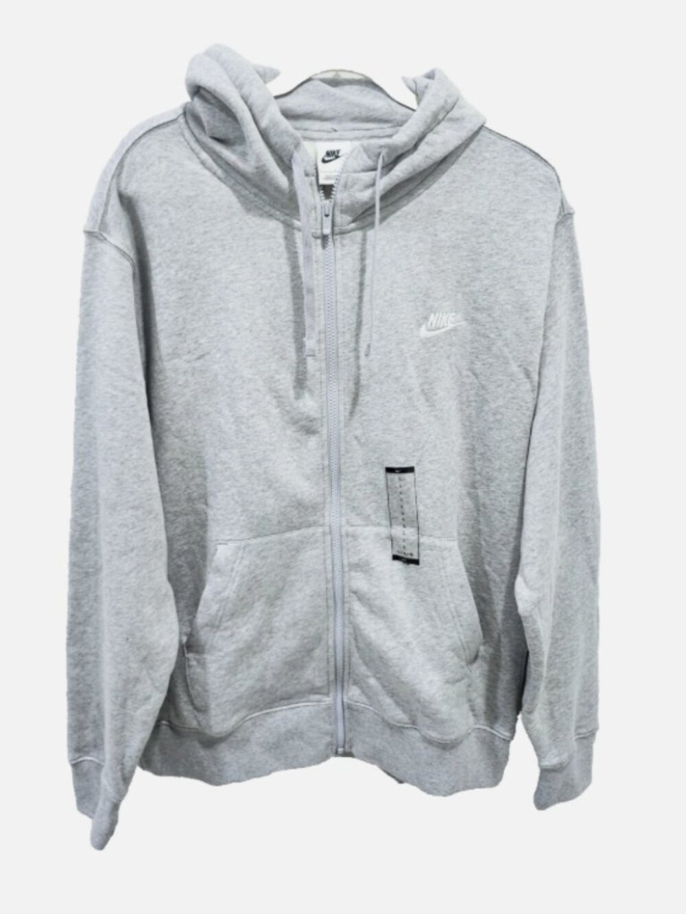 Nike Men’s Sportswear Club Fleece Zip Up Hoodie, Grey/White Sweatshirt Size L